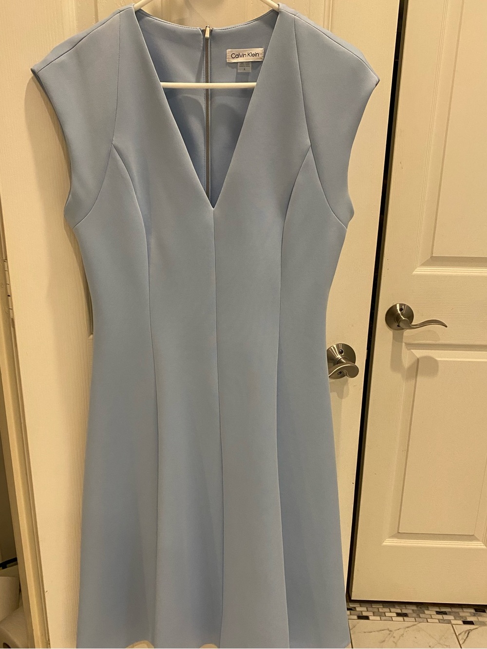 Calvin Klein Powder Blue V-Neck Fit & Flare Dress